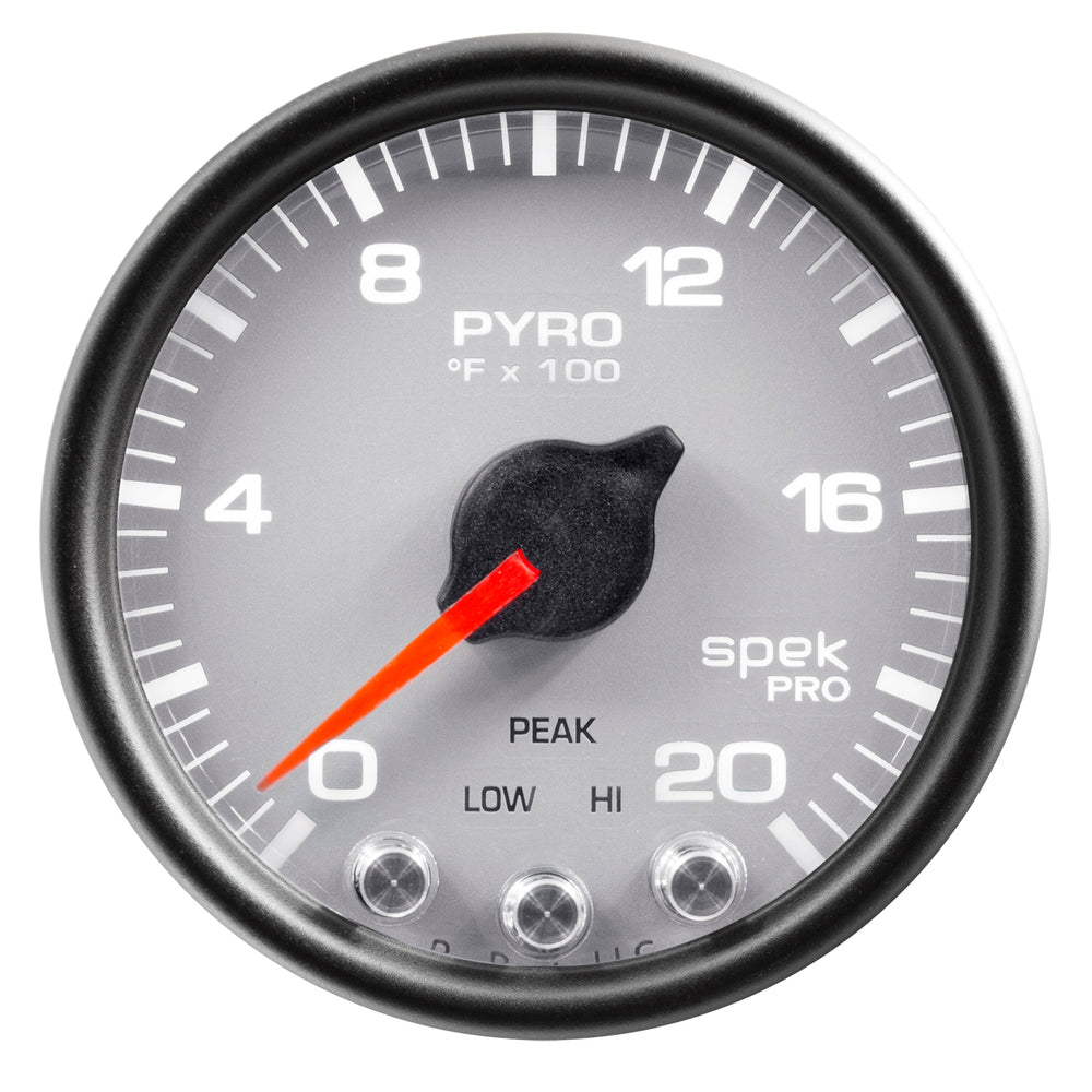 AutoMeter Gauge, Pyro. (EGT), 2 1/16", 2000°F, Stepper Motor W/Peak & Warn, Slvr/Blk, Spek — Red (P31022)