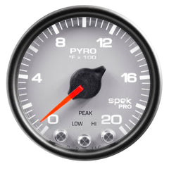AutoMeter Gauge, Pyro. (EGT), 2 1/16", 2000°F, Stepper Motor W/Peak & Warn, Slvr/Blk, Spek — Red (P31022)