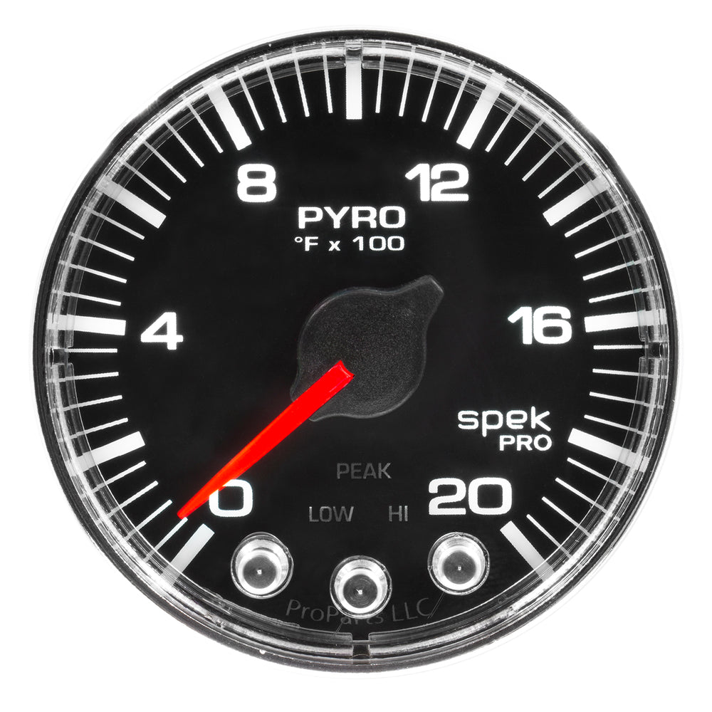 AutoMeter Gauge, Pyro. (EGT), 2 1/16", 2000°F, Stepper Motor W/Peak & Warn, Blk/Chrm, Spek — Red (P310318)