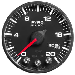 AutoMeter Gauge, Pyro. (EGT), 2 1/16", 2000°F, Stepper Motor W/Peak & Warn, Blk/Blk, Spek — Red (P310328)