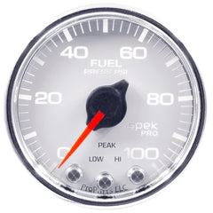 AutoMeter Gauge, Fuel Press, 2 1/16", 100PSI, Stepper Motor W/Peak & Warn, Wht/Chrm, Spek — Red (P31411)