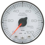 GAUGE, FUEL PRESS, 2 1/16", 100PSI, STEPPER MOTOR W/PEAK & WARN, WHT/BLK, SPEK — Red (P314128)