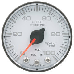AutoMeter Gauge, Fuel Press, 2 1/16", 100PSI, Stepper Motor W/Peak & Warn, Wht/Blk, Spek — Red (P314128)