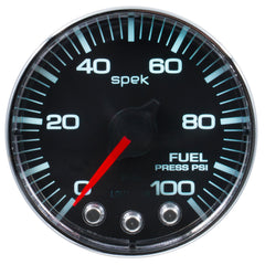 AutoMeter Gauge, Fuel Press, 2 1/16", 100PSI, Stepper Motor W/Peak & Warn, Blk/Chrm, Spek — Red (P314318)