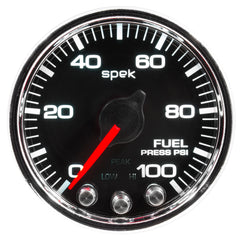 AutoMeter Gauge, Fuel Press, 2 1/16", 100PSI, Stepper Motor W/Peak & Warn, Blk/Chrm, Spek — Red (P31431)