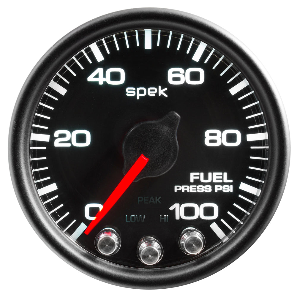 AutoMeter Gauge, Fuel Press, 2 1/16", 100PSI, Stepper Motor W/Peak & Warn, Blk/Blk, Spek — Red (P31432)