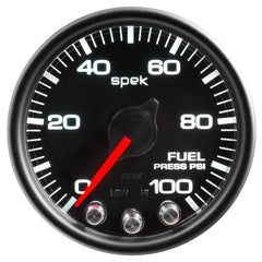 AutoMeter Gauge, Fuel Press, 2 1/16", 100PSI, Stepper Motor W/Peak & Warn, Blk/Blk, Spek — Red (P31432)