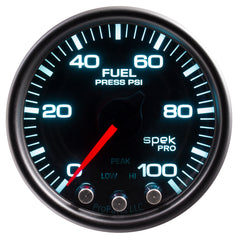 AutoMeter Gauge, Fuel Press, 2 1/16", 100PSI, Stepper Mtr W/PK & Wrn, Blk/Smoke/Blk, Spek
