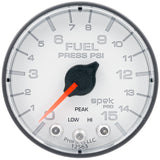 GAUGE, FUEL PRESS, 2 1/16", 15PSI, STEPPER MOTOR W/PEAK & WARN, WHT/BLK, SPEK — Red (P315128)