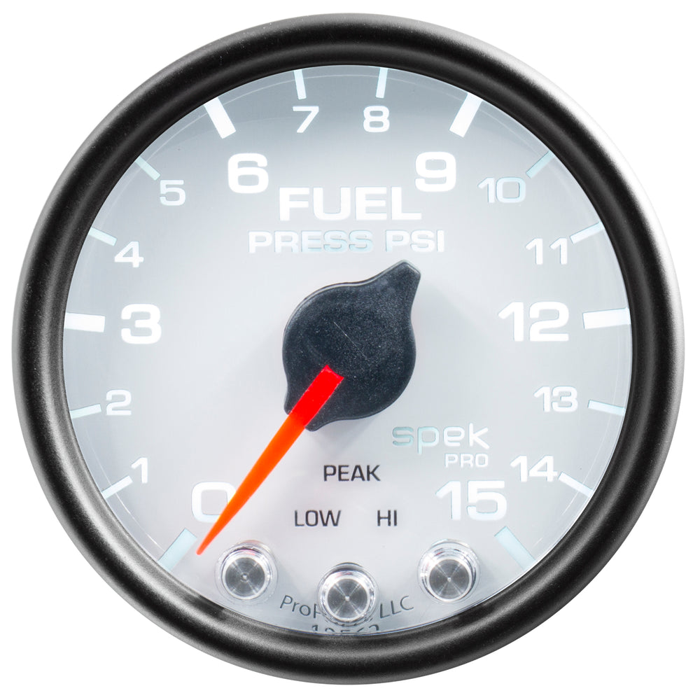 AutoMeter Gauge, Fuel Press, 2 1/16", 15PSI, Stepper Motor W/Peak & Warn, Wht/Blk, Spek — Red (P31512)