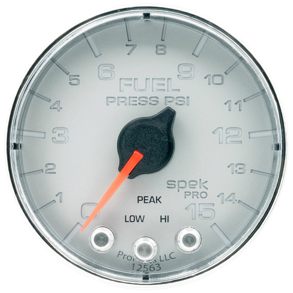 AutoMeter Gauge, Fuel Press, 2 1/16", 15PSI, Stepper Motor W/Peak & Warn, Slvr/Chrm, Spek — Red (P315218)