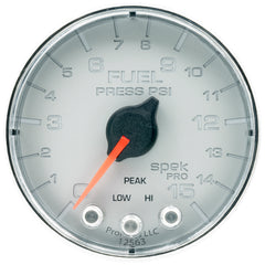 AutoMeter Gauge, Fuel Press, 2 1/16", 15PSI, Stepper Motor W/Peak & Warn, Slvr/Chrm, Spek — Red (P315218)