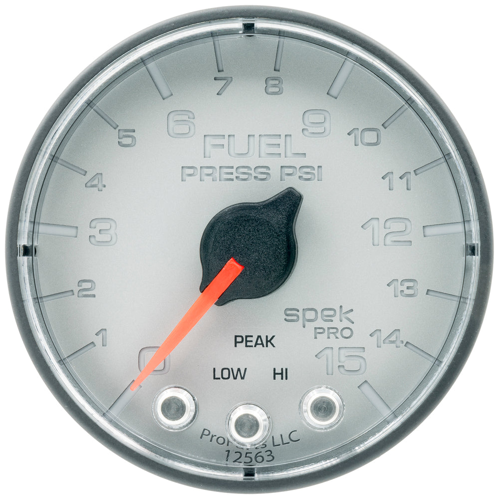 AutoMeter Gauge, Fuel Press, 2 1/16", 15PSI, Stepper Motor W/Peak & Warn, Slvr/Blk, Spek — Red (P315228)