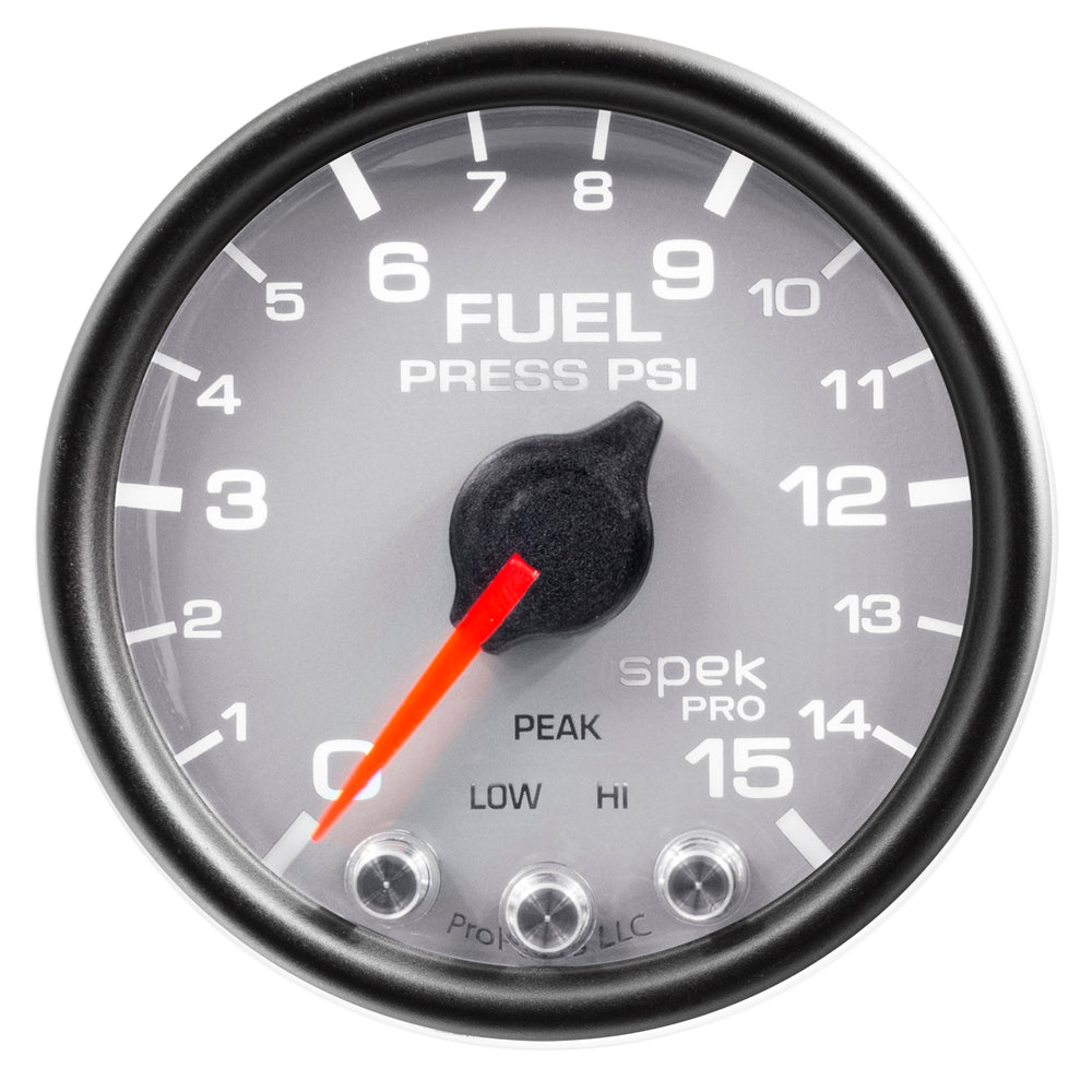 AutoMeter Gauge, Fuel Press, 2 1/16", 15PSI, Stepper Motor W/Peak & Warn, Slvr/Blk, Spek — Red (P31522)