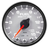 GAUGE, FUEL PRESS, 2 1/16", 15PSI, STEPPER MOTOR W/PEAK & WARN, SLVR/BLK, SPEK — Red (P31522)
