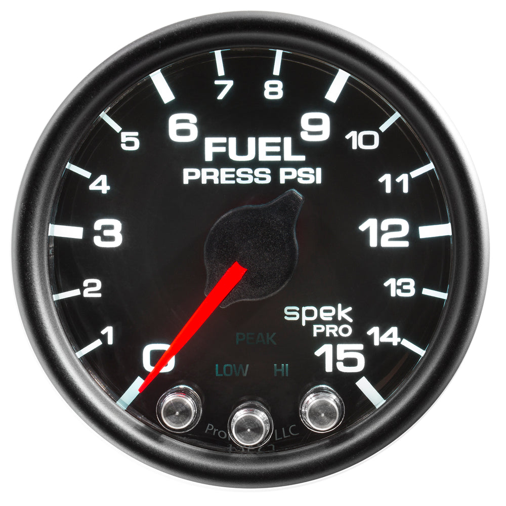 AutoMeter Gauge, Fuel Press, 2 1/16", 15PSI, Stepper Motor W/Peak & Warn, Blk/Blk, Spek — Red (P31532)
