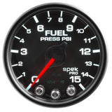 GAUGE, FUEL PRESS, 2 1/16", 15PSI, STEPPER MOTOR W/PEAK & WARN, BLK/BLK, SPEK — Red (P31532)