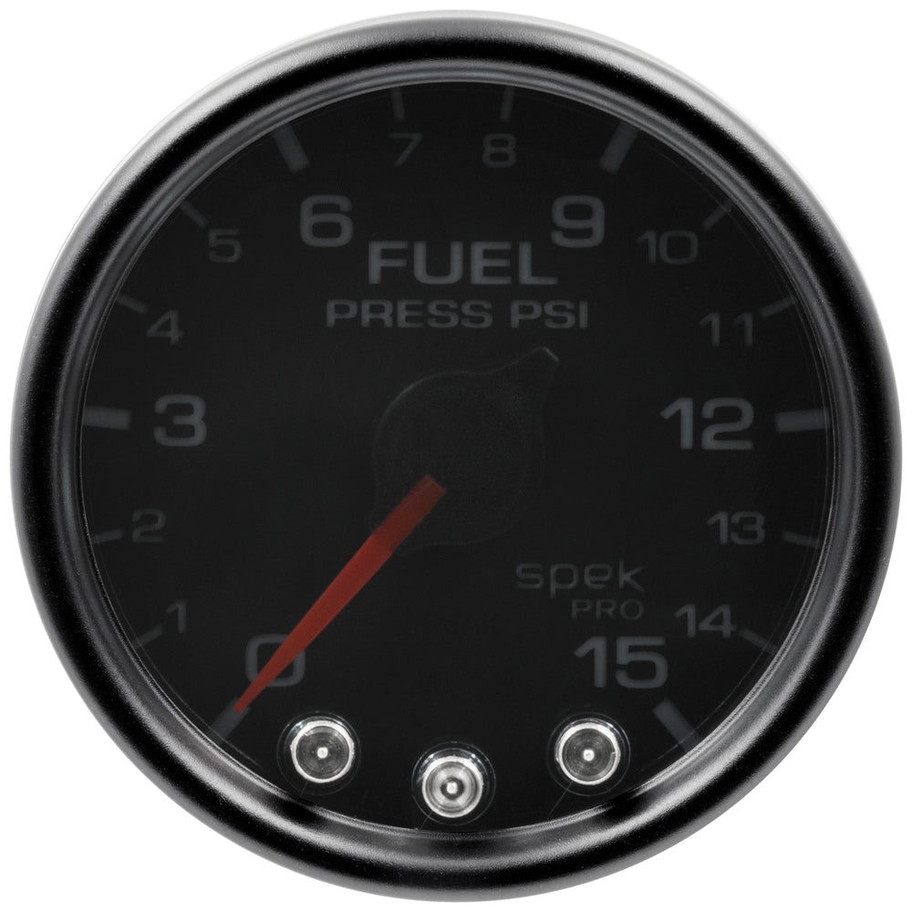 AutoMeter Gauge, Fuel Press, 2 1/16", 15PSI, Stepper Motor W/PK & Wrn, Blk/Smoke/Blk, Spek