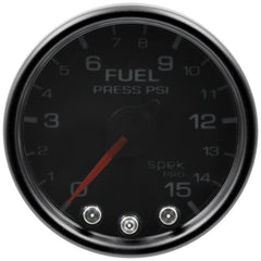 AutoMeter Gauge, Fuel Press, 2 1/16", 15PSI, Stepper Motor W/PK & Wrn, Blk/Smoke/Blk, Spek