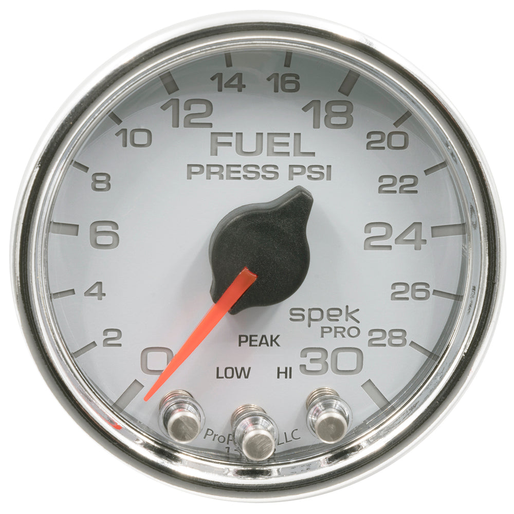 AutoMeter Gauge, Fuel Press, 2 1/16", 30PSI, Stepper Motor W/Peak & Warn, Wht/Chrm, Spek — Red (P31611)