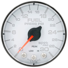 AutoMeter Gauge, Fuel Press, 2 1/16", 30PSI, Stepper Motor W/Peak & Warn, Wht/Blk, Spek — Red (P316128)