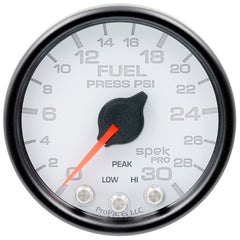 AutoMeter Gauge, Fuel Press, 2 1/16", 30PSI, Stepper Motor W/Peak & Warn, Wht/Blk, Spek — Red (P31612)