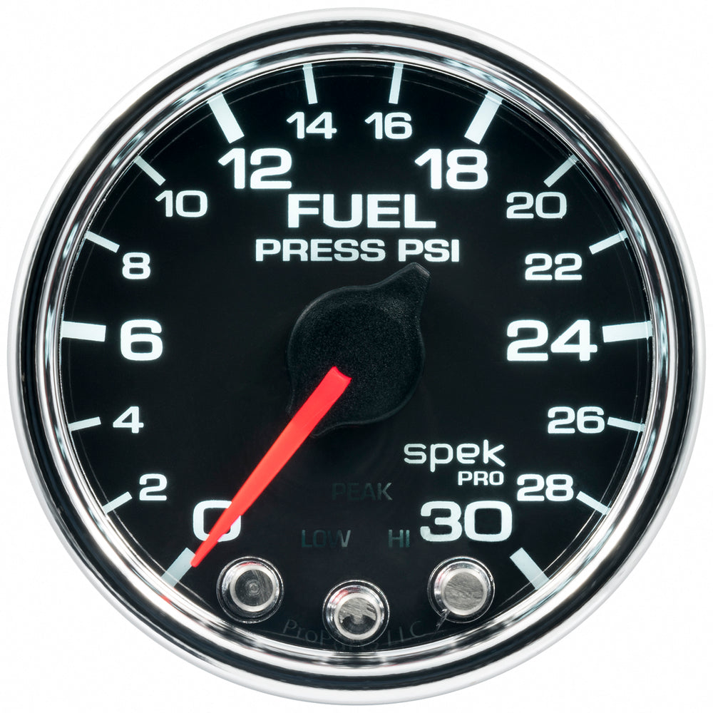 AutoMeter Gauge, Fuel Press, 2 1/16", 30PSI, Stepper Motor W/Peak & Warn, Blk/Chrm, Spek — Red (P31631)