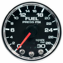 AutoMeter Gauge, Fuel Press, 2 1/16", 30PSI, Stepper Motor W/Peak & Warn, Blk/Chrm, Spek — Red (P31631)