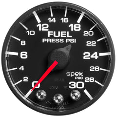 AutoMeter Gauge, Fuel Press, 2 1/16", 30PSI, Stepper Motor W/Peak & Warn, Blk/Blk, Spek — Red (P316328)