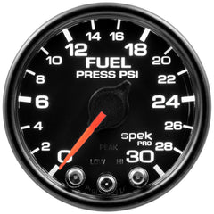 AutoMeter Gauge, Fuel Press, 2 1/16", 30PSI, Stepper Motor W/Peak & Warn, Blk/Blk, Spek — Red (P31632)