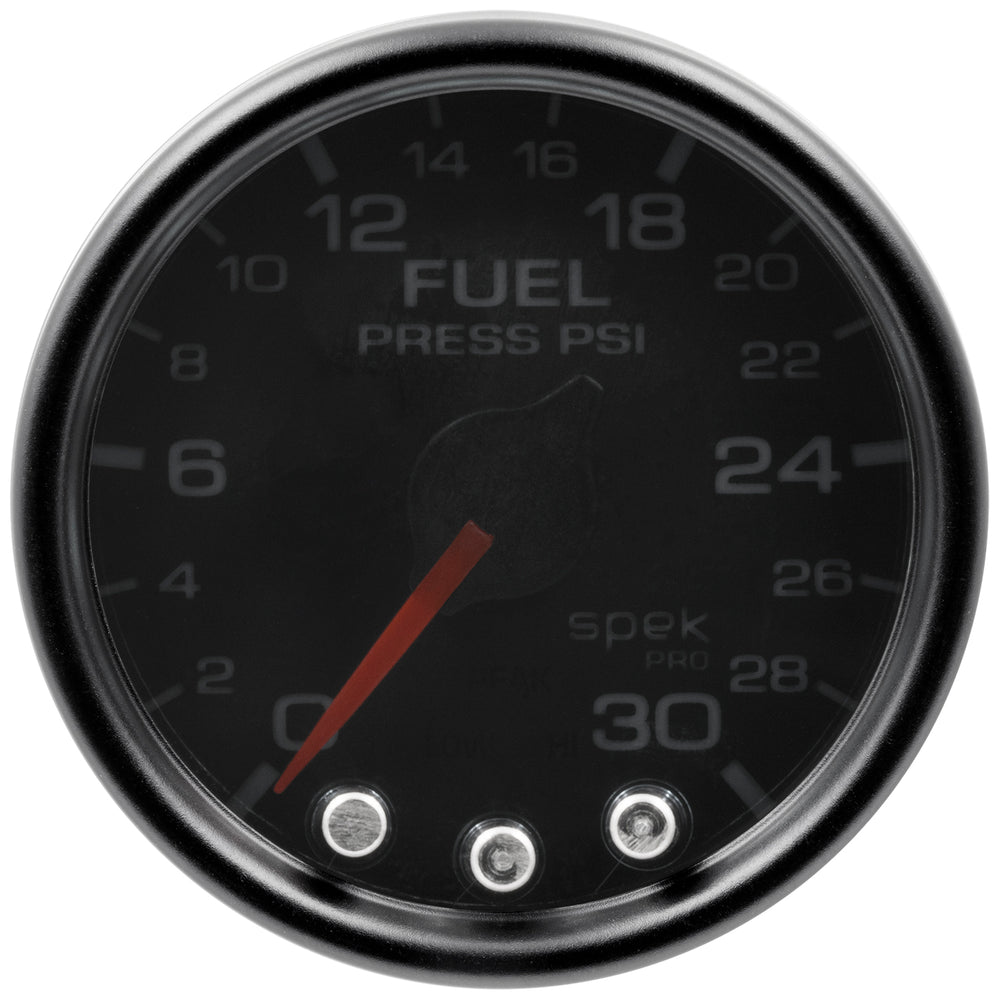 AutoMeter Gauge, Fuel Press, 2 1/16", 30PSI, Stepper Motor W/PK & Wrn, Blk/Smoke/Blk, Spek