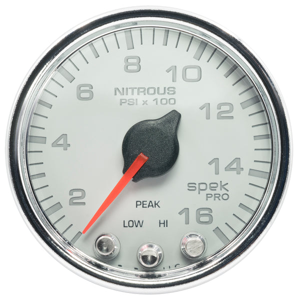 AutoMeter 2-1/16" Nitrous Pressure, 0-1600 PSI, Spek-Pro, White/Chrome