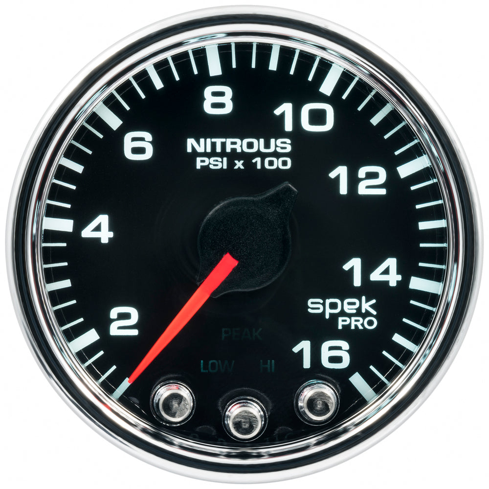 AutoMeter 2-1/16" Nitrous Pressure, 0-1600 PSI, Spek-Pro, Black/Chrome