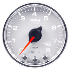 AutoMeter Gauge, Tach, 2 1/16", 8K RPM, W/ Shift Light & Peak Mem, Wht/Chrm, Spek-Pro