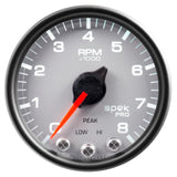 GAUGE, TACH, 2 1/16", 8K RPM, W/ SHIFT LIGHT & PEAK MEM, SLVR/BLK, SPEK-PRO