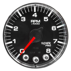 AutoMeter Gauge, Tach, 2 1/16", 8K RPM, W/ Shift Light & Peak Mem, Blk/Chrm, Spek-Pro — Red (P334318)