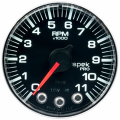 AutoMeter Gauge, Tach, 2 1/16", 11K RPM, W/ Shift Light & Peak Mem, Blk/Chrm, Spek-Pro — Red (P336318)