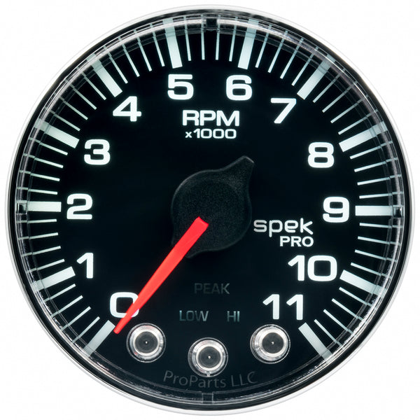 AutoMeter Gauge, Tach, 2 1/16", 11K RPM, W/ Shift Light & Peak Mem, Blk/Chrm, Spek-Pro — Red (P336318)