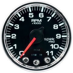 AutoMeter Gauge, Tach, 2 1/16", 11K RPM, W/ Shift Light & Peak Mem, Blk/Chrm, Spek-Pro — Red (P33631)