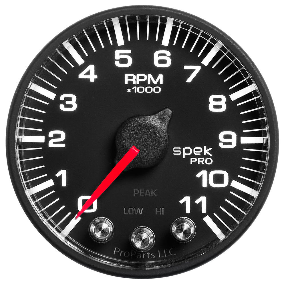 AutoMeter Gauge, Tach, 2 1/16", 11K RPM, W/ Shift Light & Peak Mem, Blk/Blk, Spek-Pro — Red (P336328)