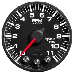 AutoMeter Gauge, Tach, 2 1/16", 11K RPM, W/ Shift Light & Peak Mem, Blk/Blk, Spek-Pro — Red (P336328)