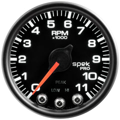 AutoMeter Gauge, Tach, 2 1/16", 11K RPM, W/ Shift Light & Peak Mem, Blk/Blk, Spek-Pro — Red (P33632)