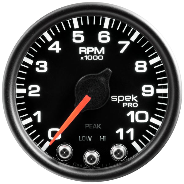 AutoMeter Gauge, Tach, 2 1/16", 11K RPM, W/ Shift Light & Peak Mem, Blk/Blk, Spek-Pro — Red (P33632)