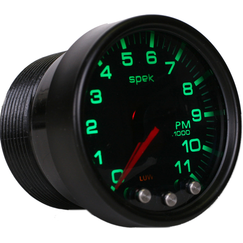 AutoMeter Gauge, Tach, 2 1/16", 11K RPM, W/ Shift Light & Peak Mem, Blk/Smke/Blk, Spek-Pro