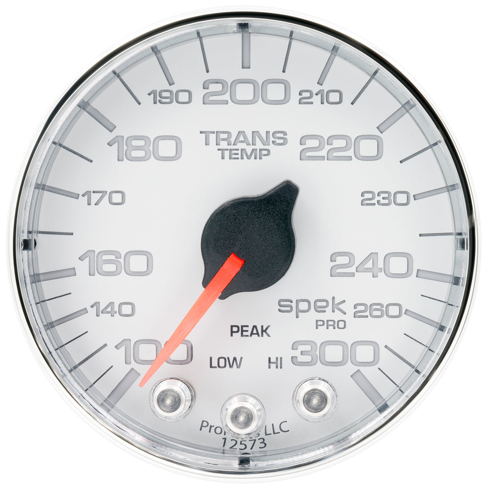 AutoMeter Gauge, Trans Temp, 2 1/16", 300°F, Stepper Motor W/PK & Wrn, Wht/Chrm, Spek-Pro — Red (P342118)