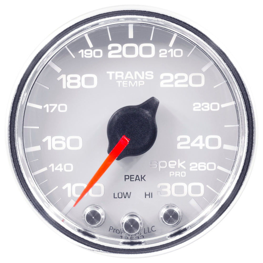 AutoMeter Gauge, Trans Temp, 2 1/16", 300°F, Stepper Motor W/PK & Wrn, Wht/Chrm, Spek-Pro — Red (P34211)