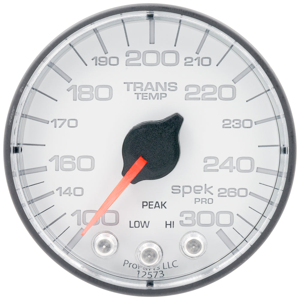AutoMeter Gauge, Trans Temp, 2 1/16", 300°F, Stepper Motor W/PK & Wrn, Wht/Blk, Spek-Pro