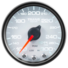AutoMeter Gauge, Trans Temp, 2 1/16", 300°F, Stepper Motor W/Peak & Wrn, Wht/Blk, Spek-Pro