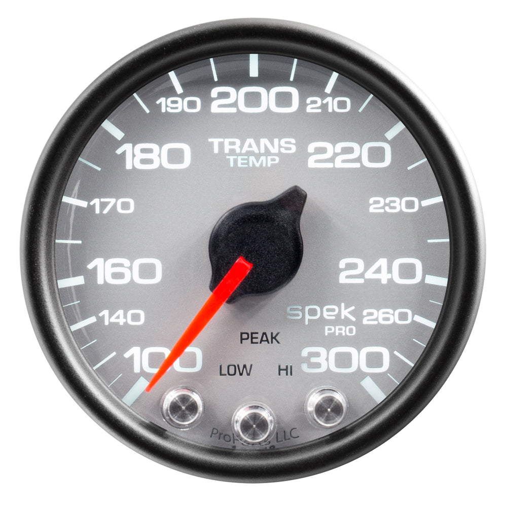AutoMeter Gauge, Trans Temp, 2 1/16", 300°F, Stepper Motor W/PK & Wrn, Slvr/Blk, Spek-Pro