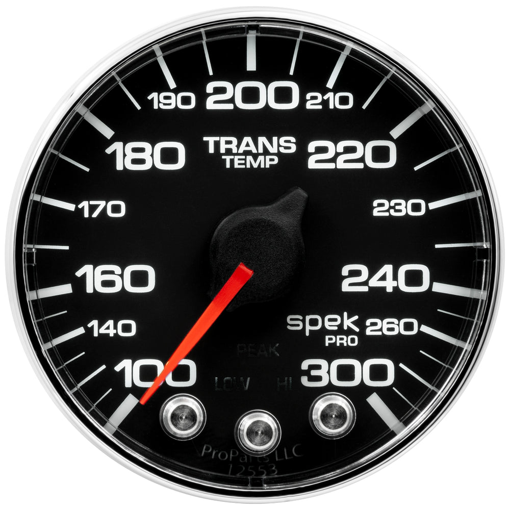 AutoMeter Gauge, Trans Temp, 2 1/16", 300°F, Stepper Motor W/PK & Wrn, Blk/Chrm, Spek-Pro — Red (P342318)